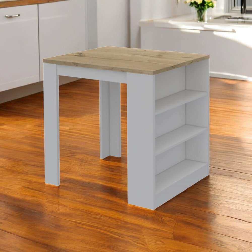 36" Natural and White Wood Kitchen Island With Storage