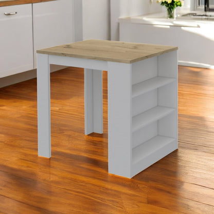 36" Natural and White Wood Kitchen Island With Storage