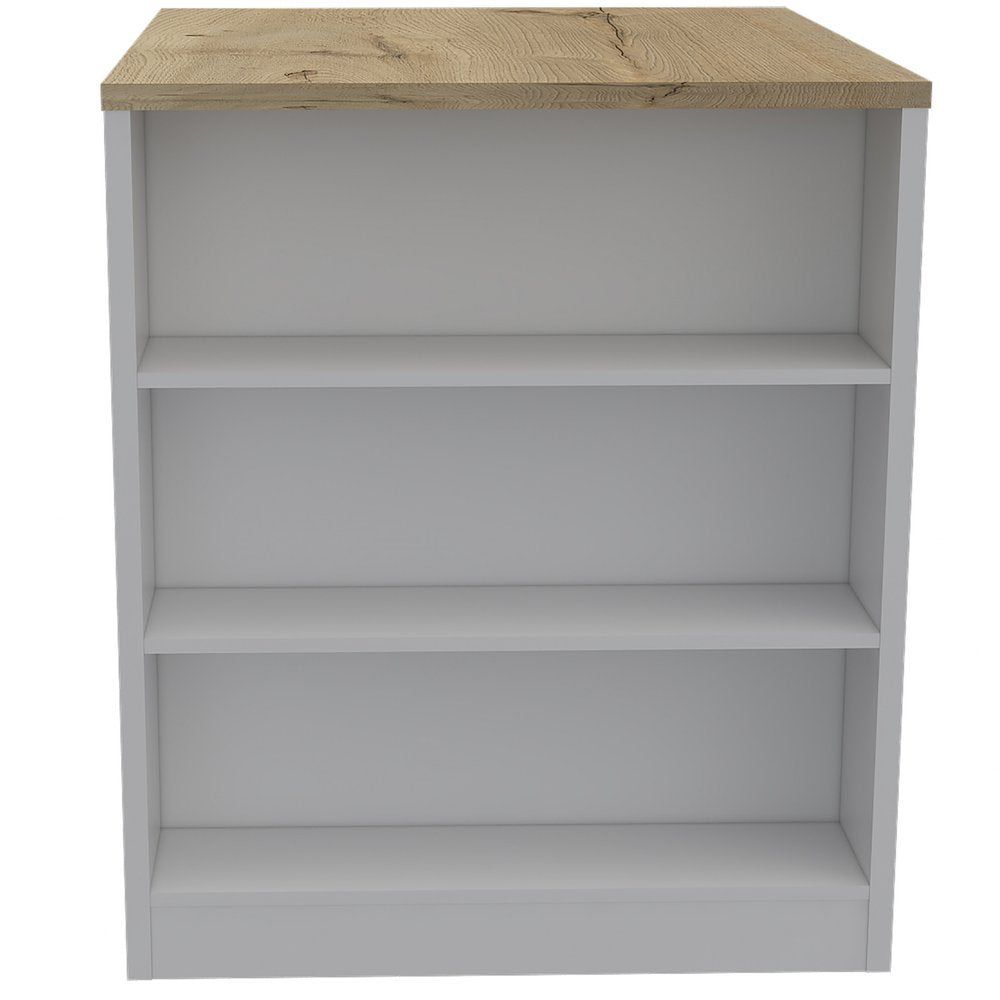 36" Natural and White Wood Kitchen Island With Storage