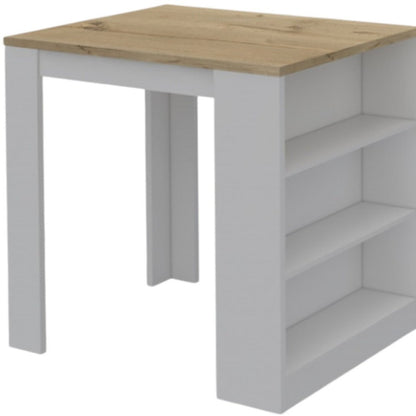 36" Natural and White Wood Kitchen Island With Storage