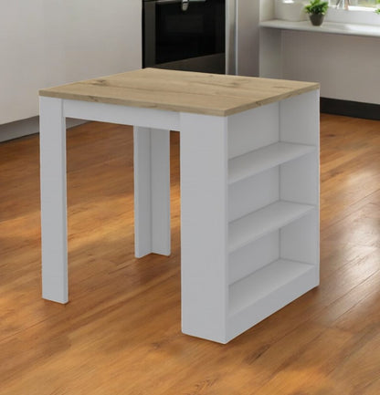 36" Natural and White Wood Kitchen Island With Storage