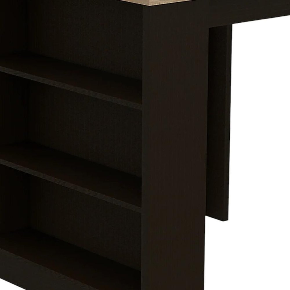 36" Natural and Black Wood Kitchen Island With Storage