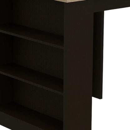 36" Natural and Black Wood Kitchen Island With Storage