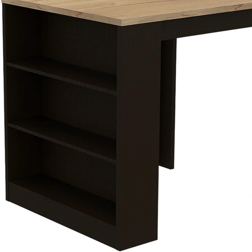 36" Natural and Black Wood Kitchen Island With Storage