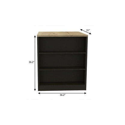 36" Natural and Black Wood Kitchen Island With Storage