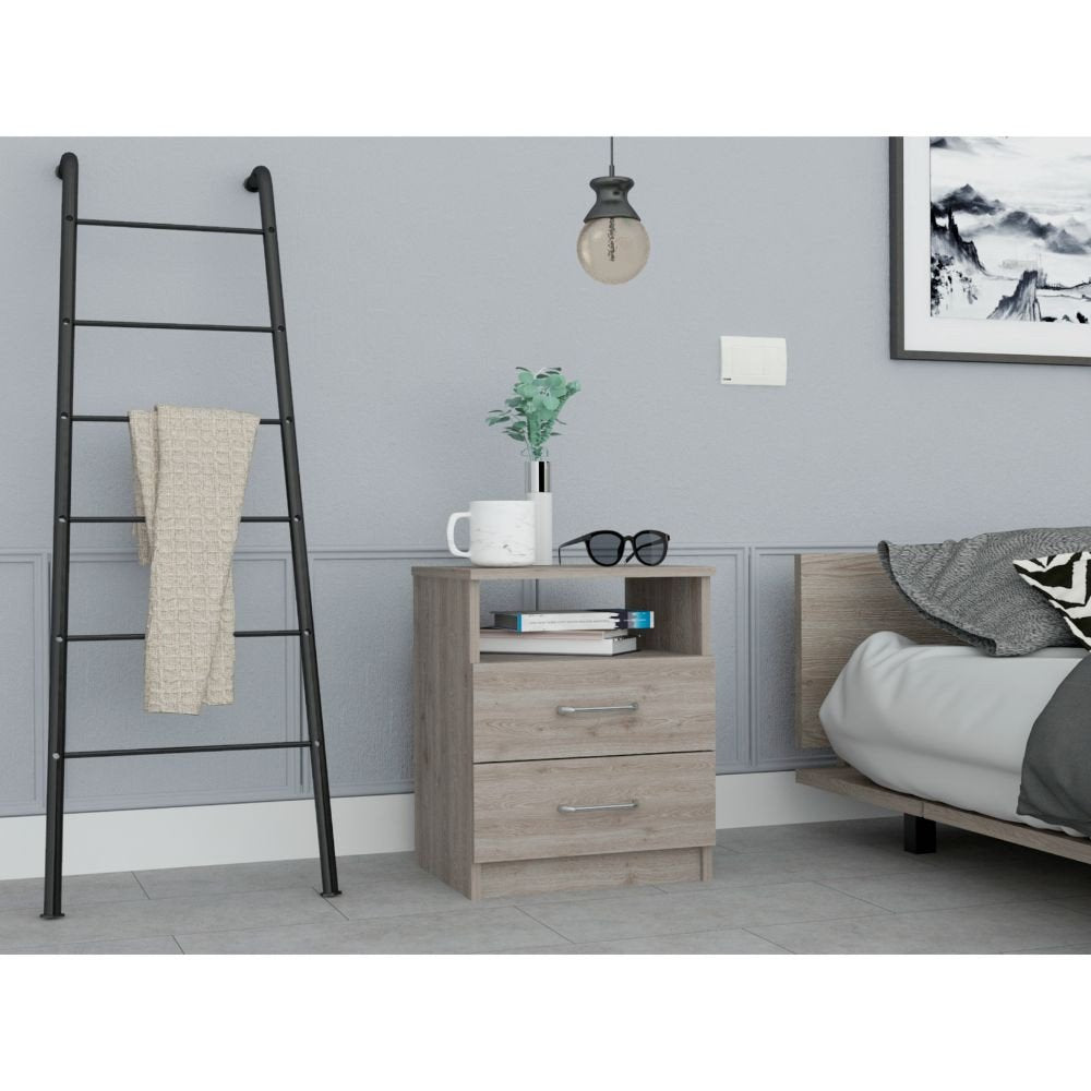 20" Light Gray Wood Two Drawer Nightstand