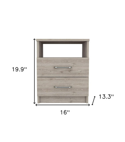 20" Light Gray Wood Two Drawer Nightstand