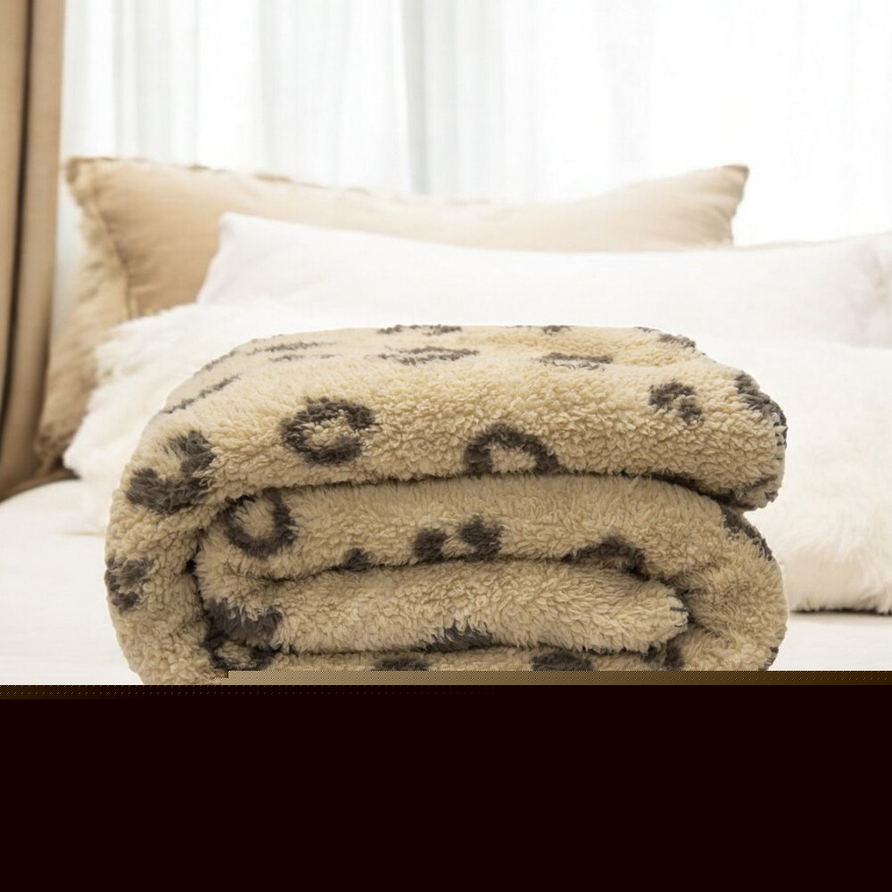 Tan Reverse and Brown Printed Sherpa and Sherpa Throw Blanket