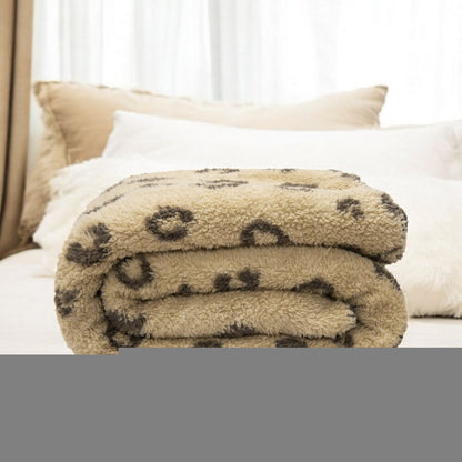 Tan Reverse and Brown Printed Sherpa and Sherpa Throw Blanket