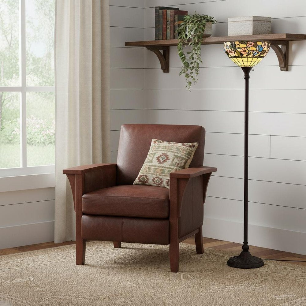 70" Green And Black Floor Lamp With Green Glass Bowl Shade