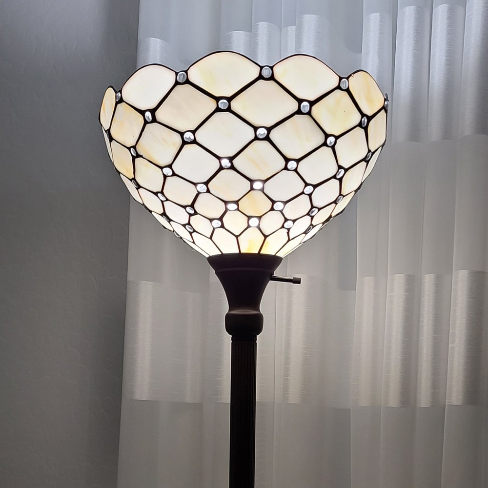 62" Brown And White Floor Lamp With White Glass Bowl Shade
