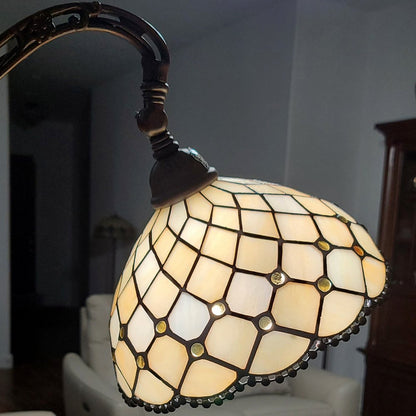 62" Brown And White Floor Lamp With White Glass Bowl Shade