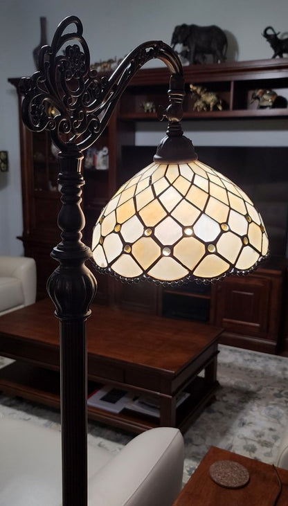 62" Brown And White Floor Lamp With White Glass Bowl Shade