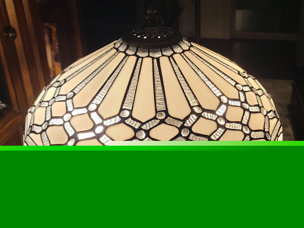 62" Brown And White Two Light Torchiere Floor Lamp With White Geometric Glass Dome Shade