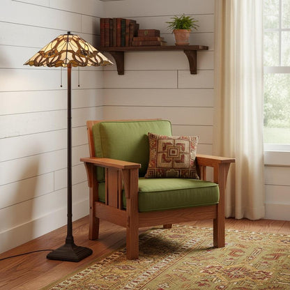 62" Beige Two Light Floor Lamp With Brown And White Glass Cone Shade