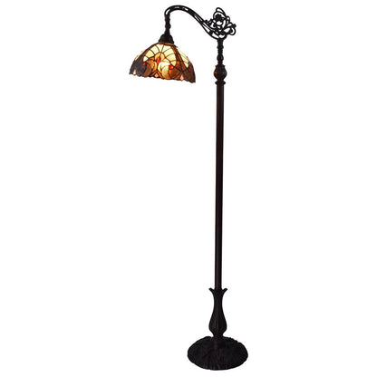 62" Beige Torchiere Floor Lamp With Brown And White Flowers Glass Dome Shade