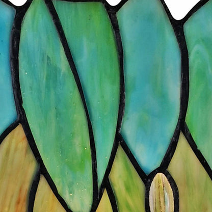 18" Dark Brown Table Lamp With Green and Black Shade