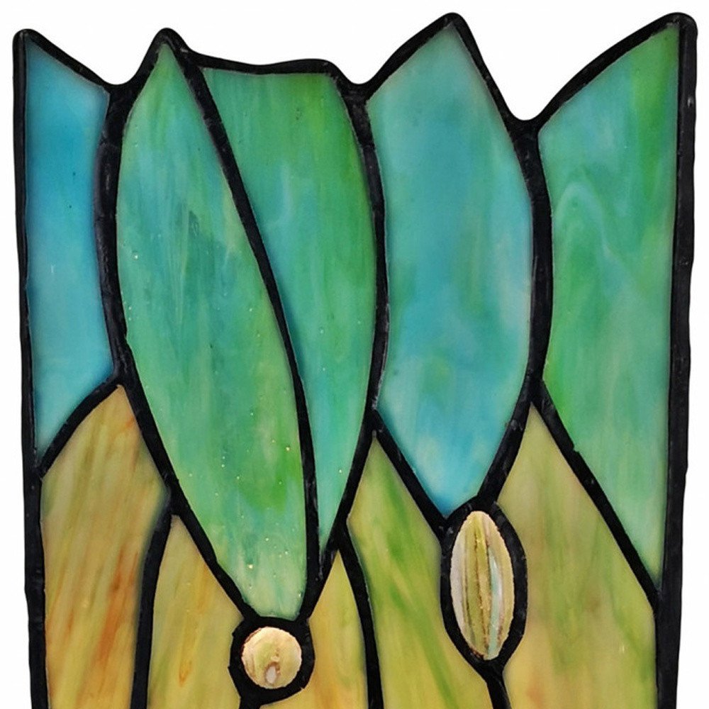 18" Dark Brown Table Lamp With Green and Black Shade