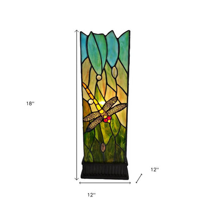 18" Dark Brown Table Lamp With Green and Black Shade