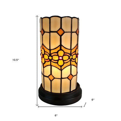 11" Brown and Beige Mosaic Tile Stained Glass Accent Lamp