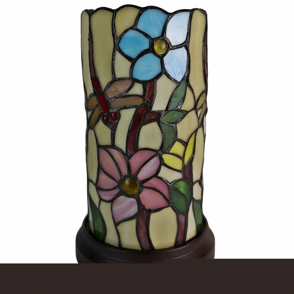 10" Red and Beige Dragonfly Stained Glass Accent Lamp
