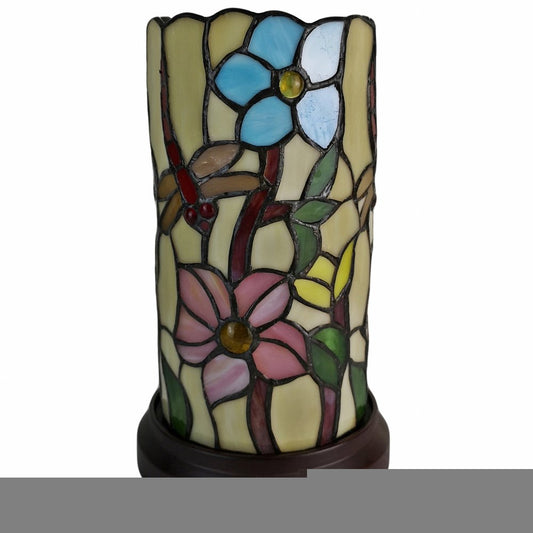 10" Red and Beige Dragonfly Stained Glass Accent Lamp