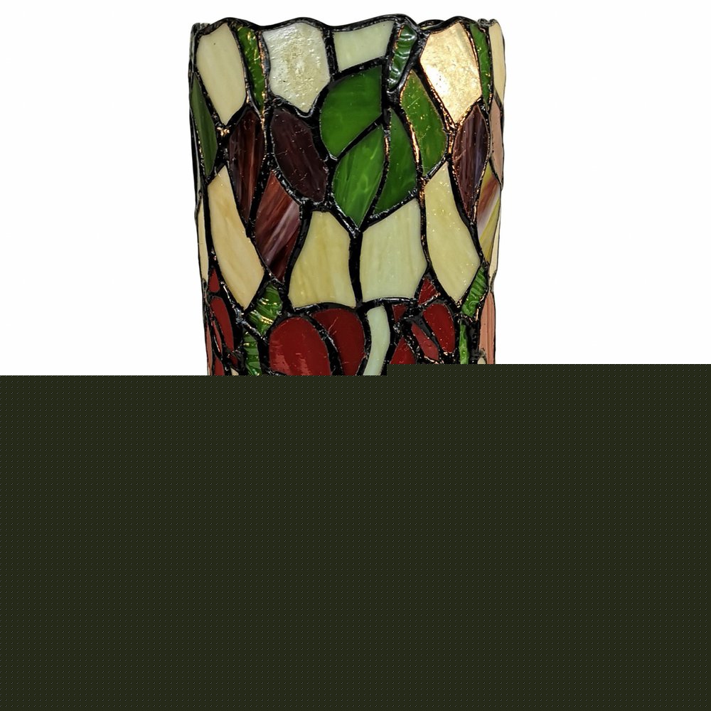 14" Red Green and Black Floral Stained Glass Accent Lamp