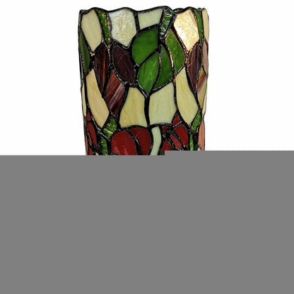 14" Red Green and Black Floral Stained Glass Accent Lamp