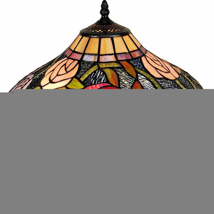23" Dark Brown Metal Two Light Candlestick Table Lamp With Red and Black Shade