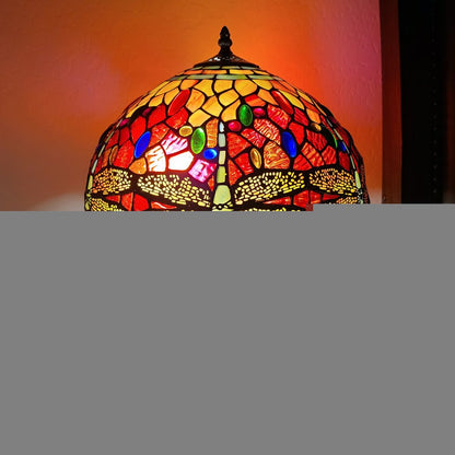 22" Dark Brown Metal Two Light Candlestick Table Lamp With Red and Black Shade