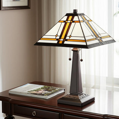 22" Dark Brown Metal Two Light Candlestick Table Lamp With Beige Shade