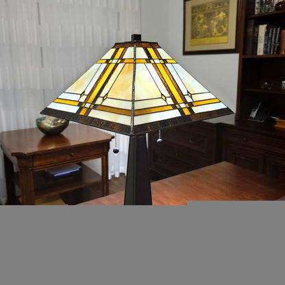 22" Dark Brown Metal Two Light Candlestick Table Lamp With Beige Shade