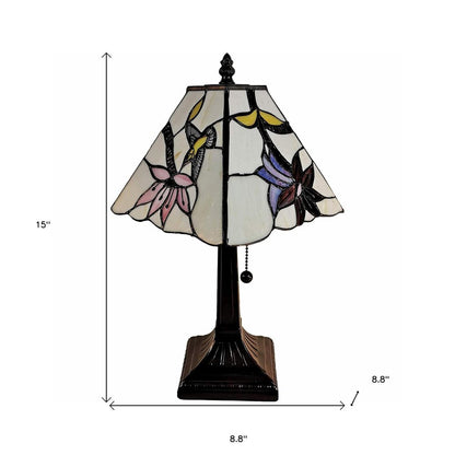 15" Dark Brown Candlestick Table Lamp With Ivory and Red Birds Novelty Shade