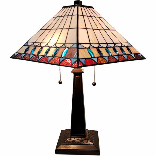 22" Dark Brown Metal Two Light Candlestick Table Lamp With Off White Empire Shade