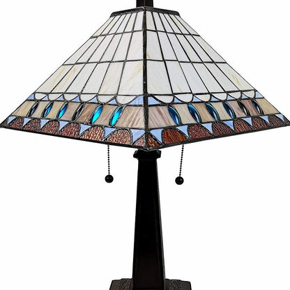 22" Dark Brown Metal Two Light Candlestick Table Lamp With Off White Empire Shade