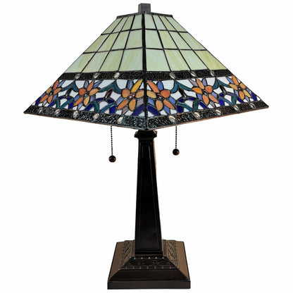 22" Dark Brown Metal Two Light Candlestick Table Lamp With Orange Empire Shade