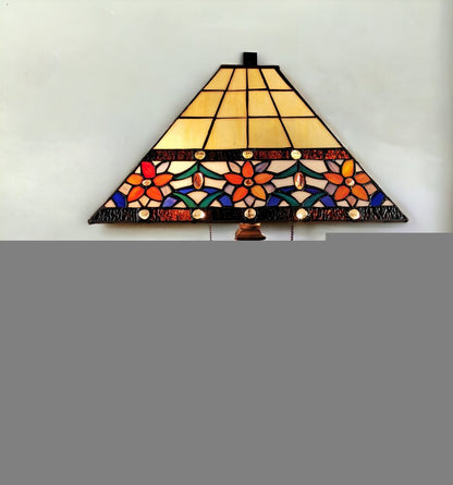 22" Dark Brown Metal Two Light Candlestick Table Lamp With Orange Empire Shade