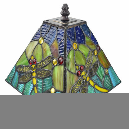 15" Dark Brown Metal Candlestick Table Lamp With Green Empire Shade