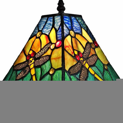 15" Dark Brown Metal Candlestick Table Lamp With Green Empire Shade