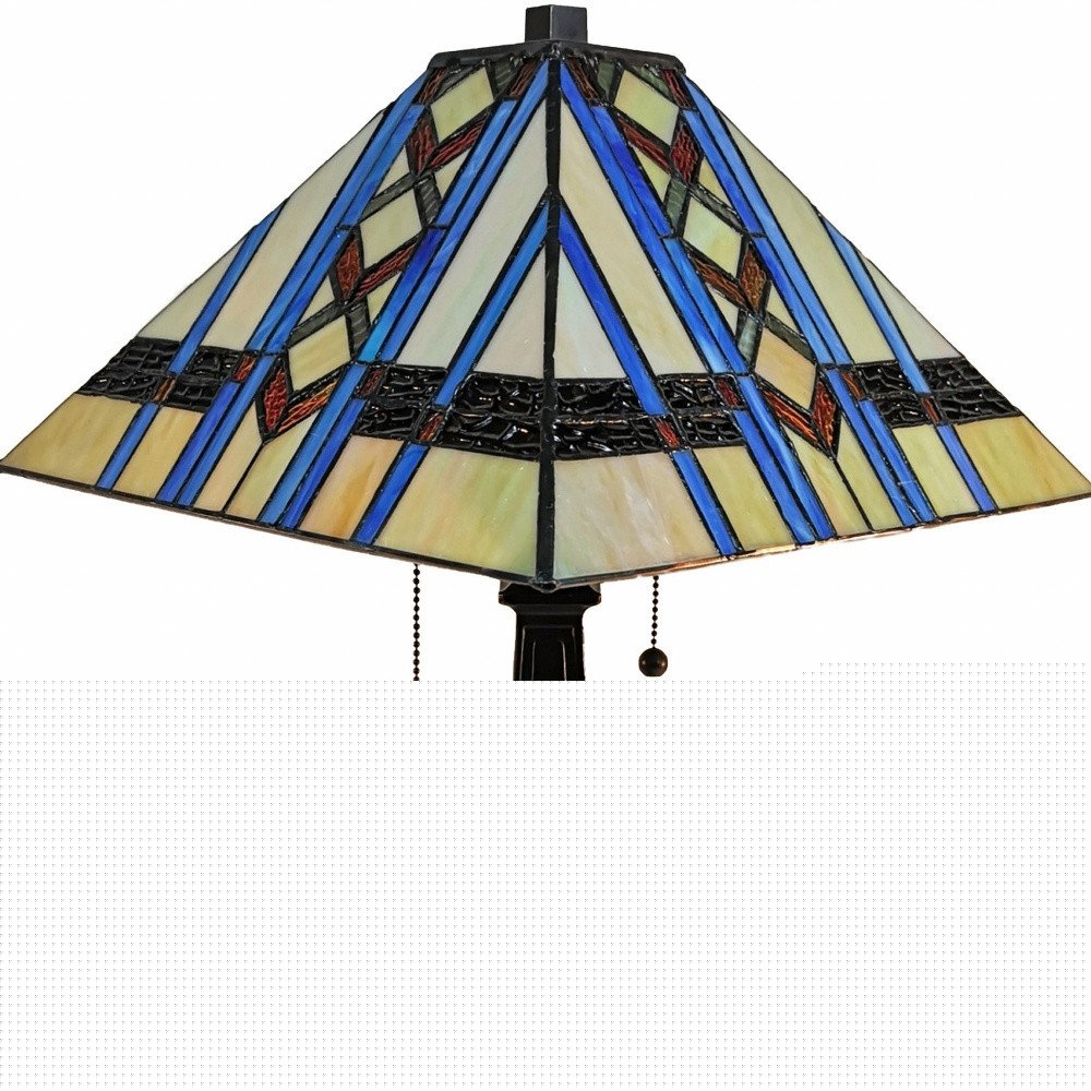 22" Dark Brown Metal Two Light Candlestick Table Lamp With Blue Empire Shade