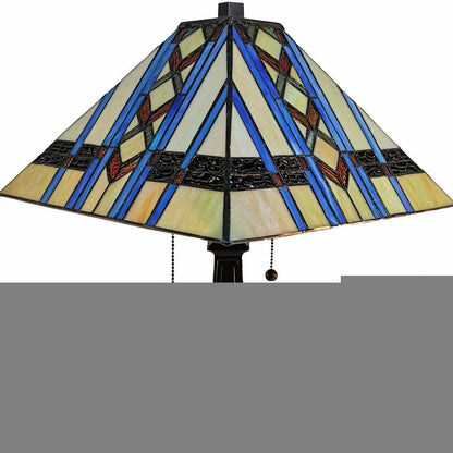 22" Dark Brown Metal Two Light Candlestick Table Lamp With Blue Empire Shade