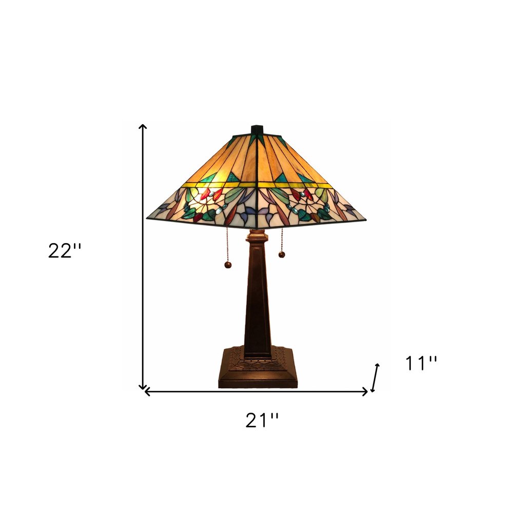 22" Dark Brown Metal Two Light Candlestick Table Lamp With White Empire Shade