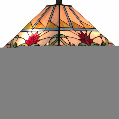 22" Dark Brown Metal Two Light Candlestick Table Lamp With White Empire Shade
