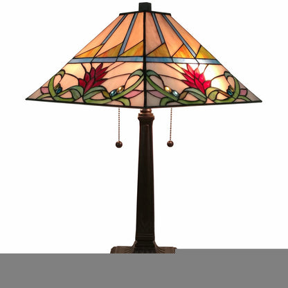 22" Dark Brown Metal Two Light Candlestick Table Lamp With White Empire Shade