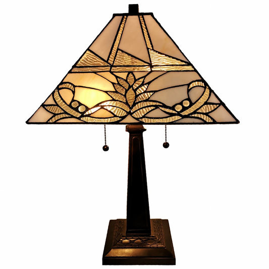22" Dark Brown Metal Two Light Candlestick Table Lamp With White Empire Shade