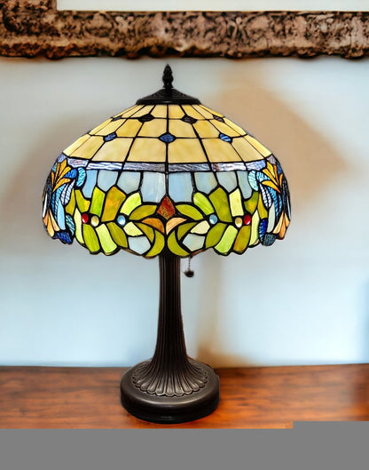 23" Dark Brown Metal Two Light Candlestick Table Lamp With Green Shade