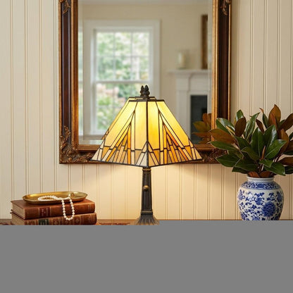 15" Dark Brown Metal Candlestick Table Lamp With Beige Shade