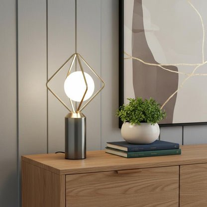 20" Silver Geometric Pedestal Contemporary Table or Desk  Lamp