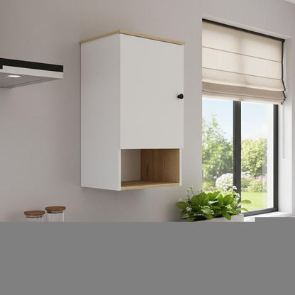16" Light Oak And White Wall Mounted Cabinet With Three Shelves