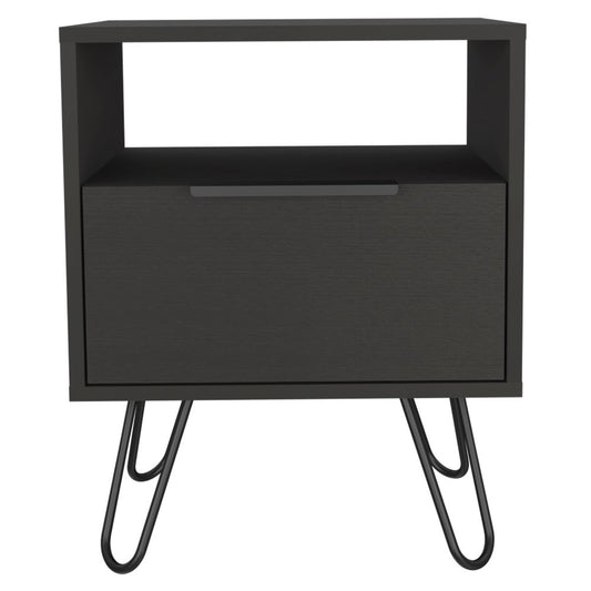 22" Black Wood One Drawer Nightstand